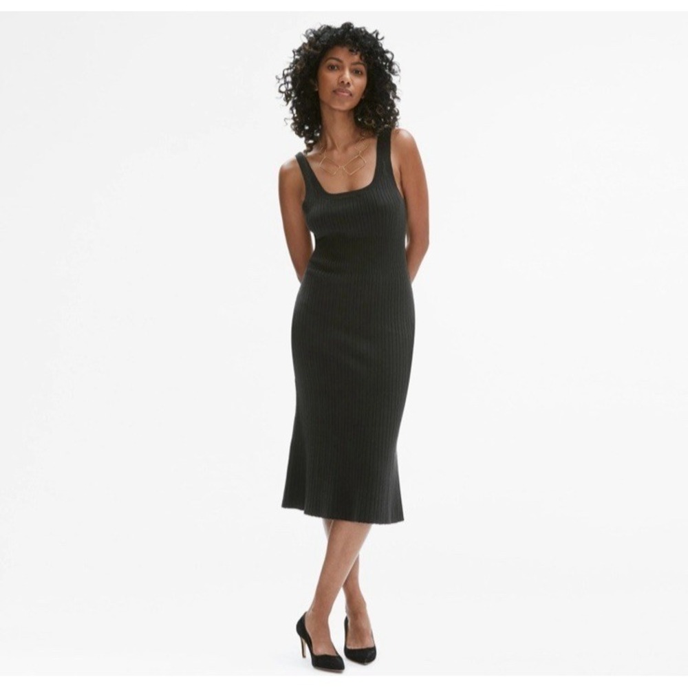 MM Lafleur The Gwen Ribbed Tank Mermaid Midi Dress Black Medium